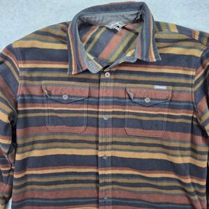 Eddie Bauer Fleece Button Down Shirt Mens Large Brown Striped Outdoor Layering